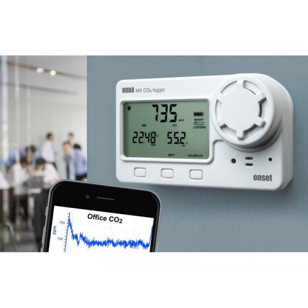 Registrador inalámbrico de CO2, temperatura y humedad relativa con pantalla